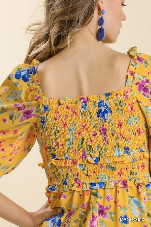 Mango Mix Floral Print Smocked Dress