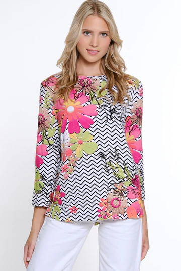 Embellished Print Knit Top by Multiples