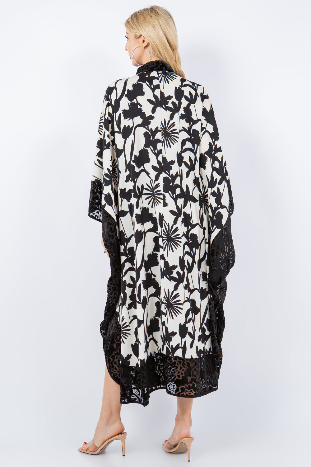 Black & White Kaftan w/ Black Velvet Details