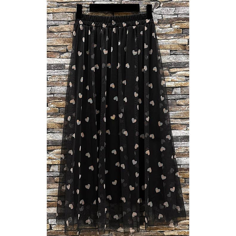 Black Tulle Skirt w/ All Over Hearts