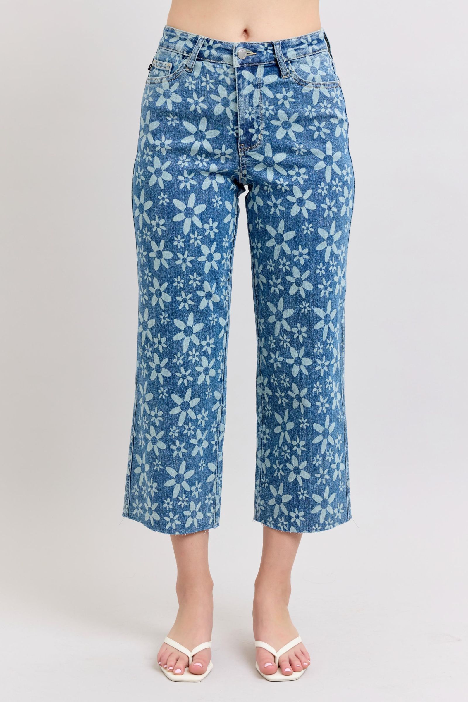 Judy Blue High Waist Flower Print Crop Jean