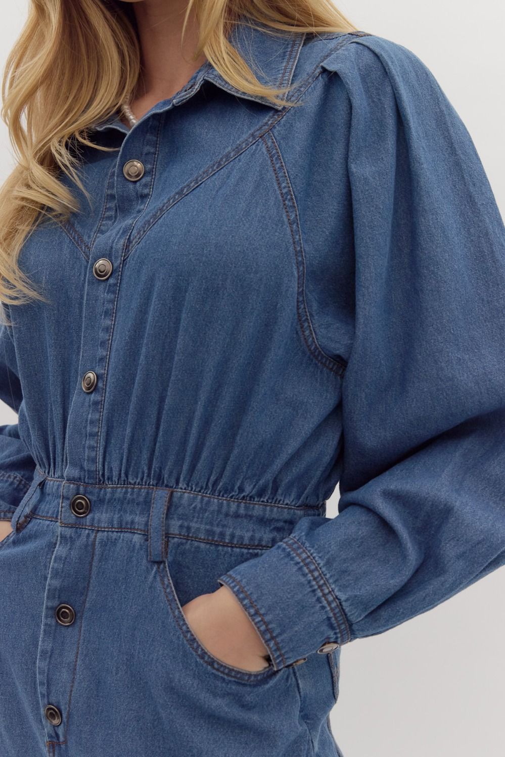 Denim Midi Shirt Dress w/ Side Slit