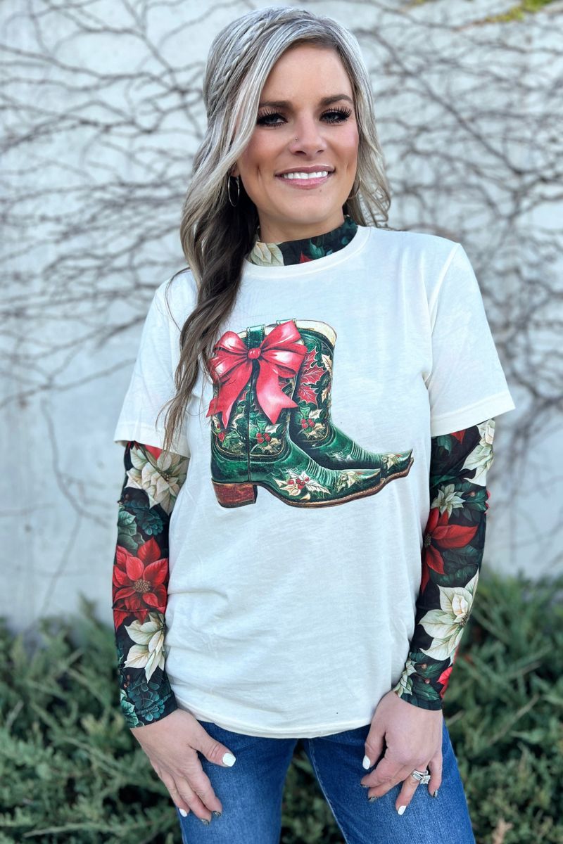 Poinsettia Long Sleeve Mesh Top