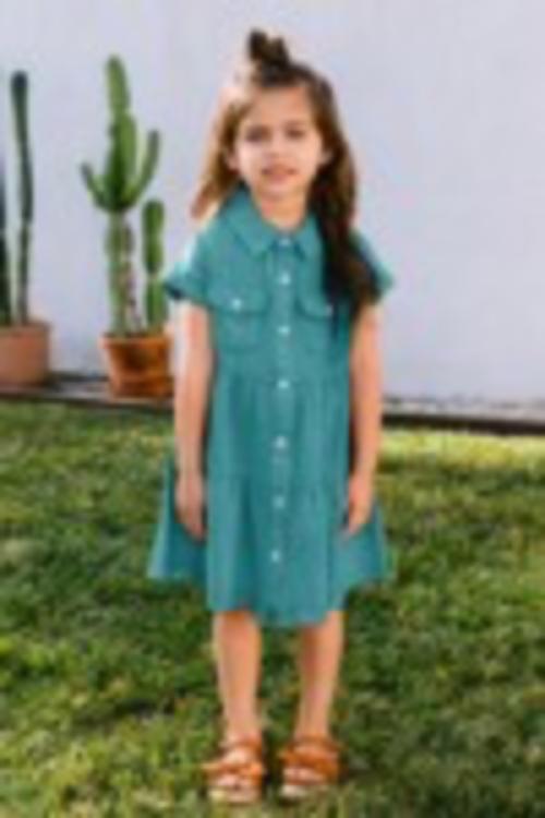 Little Girls Washed teal Dress