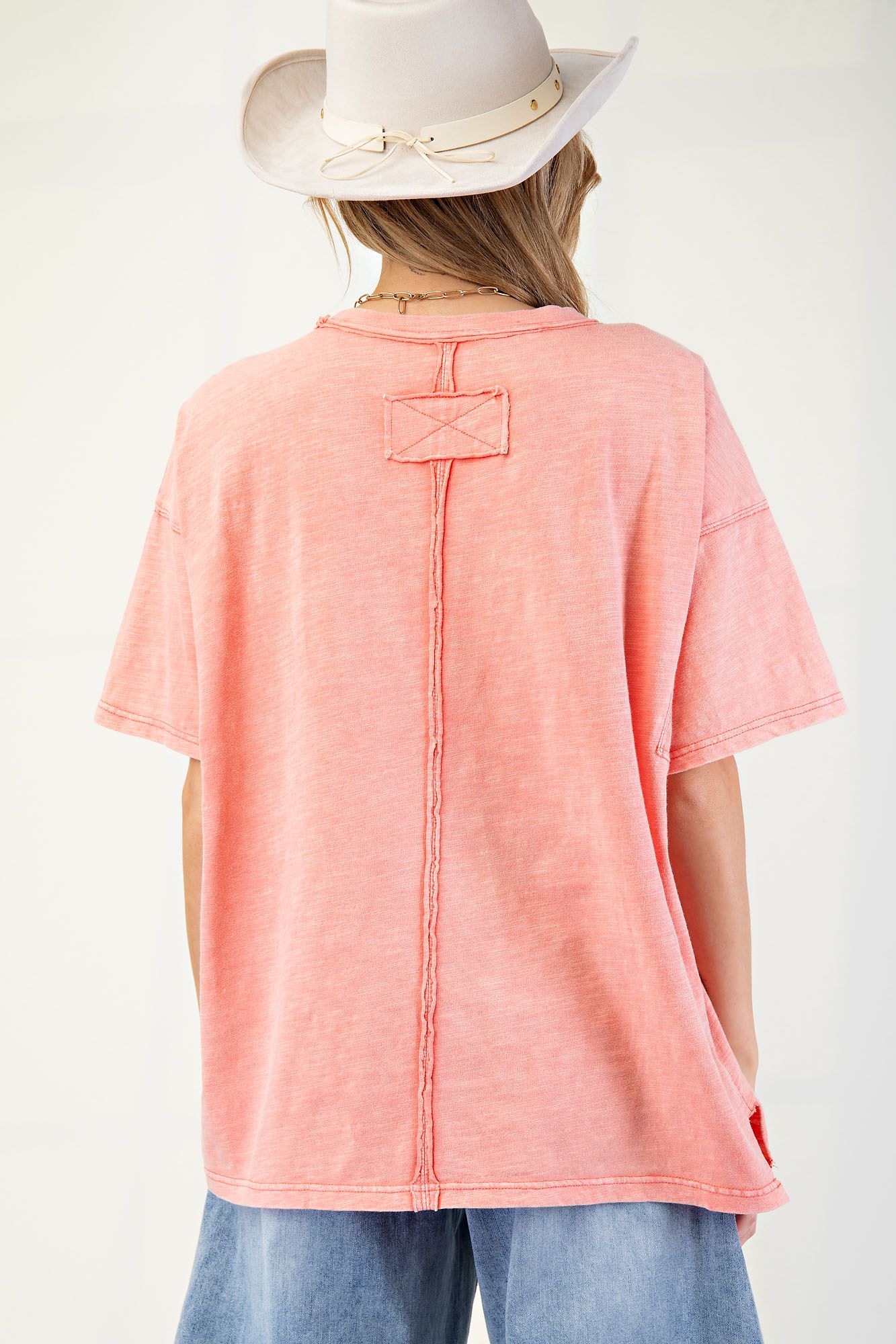 Love Patch Mineral Washed  Coral Cotton Slub Top