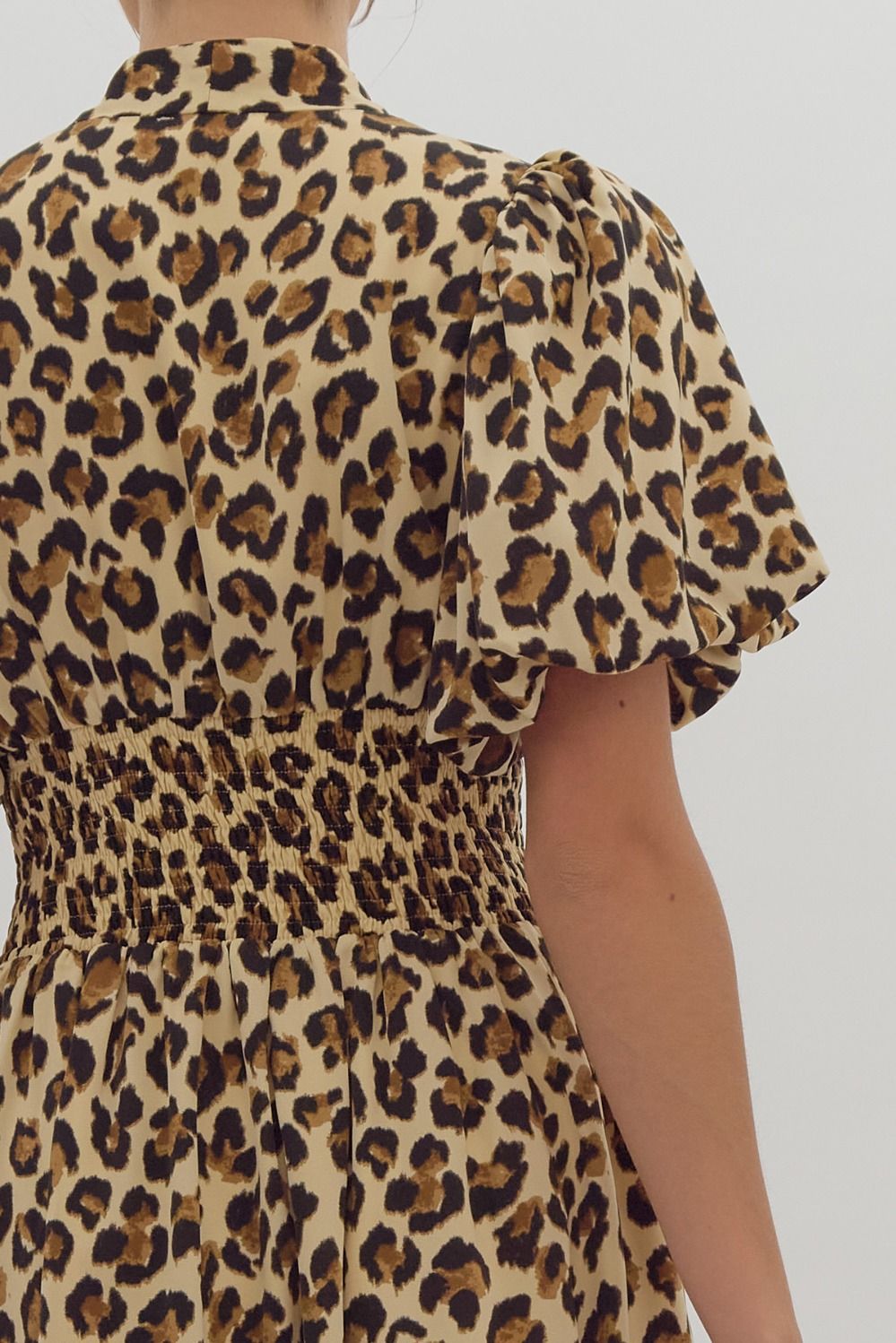 Zip Up Ecru Cheetah Print Midi Dress