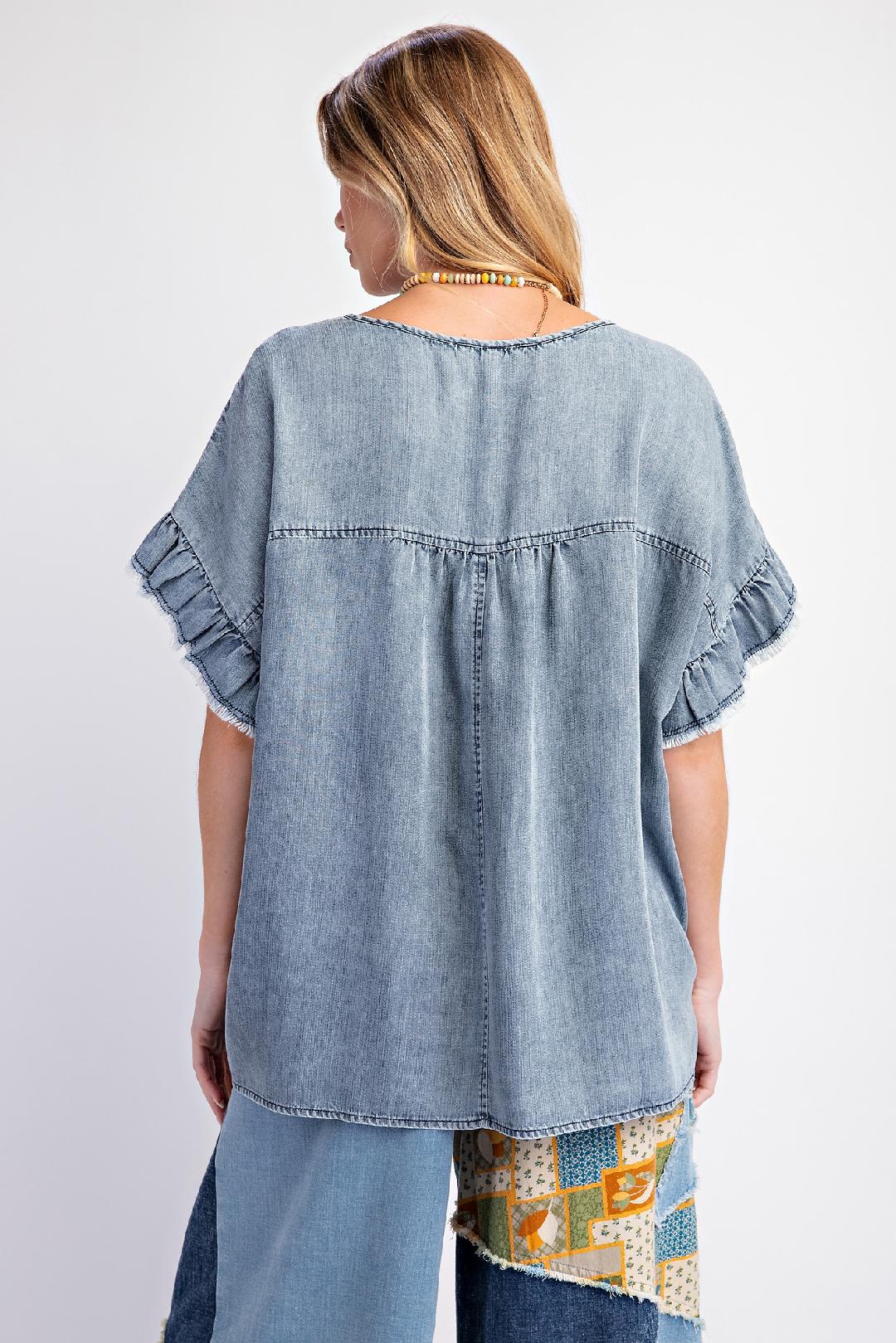 Washed Tencel Denim Short Sleeve Top