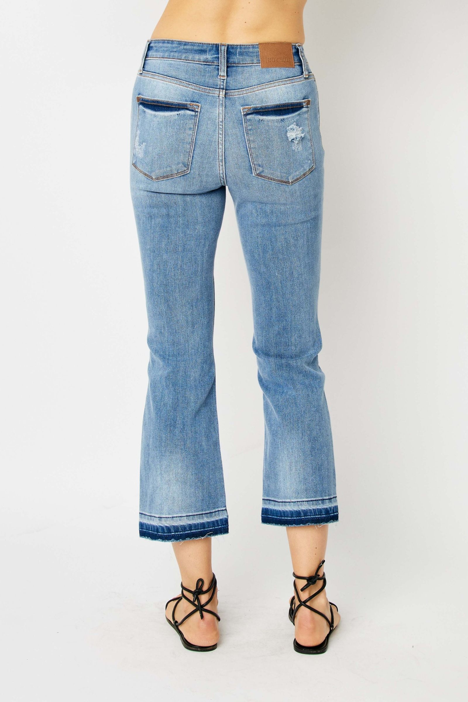 Judy Blue Mid Rise Release Hem Cropped Bootcut Jean