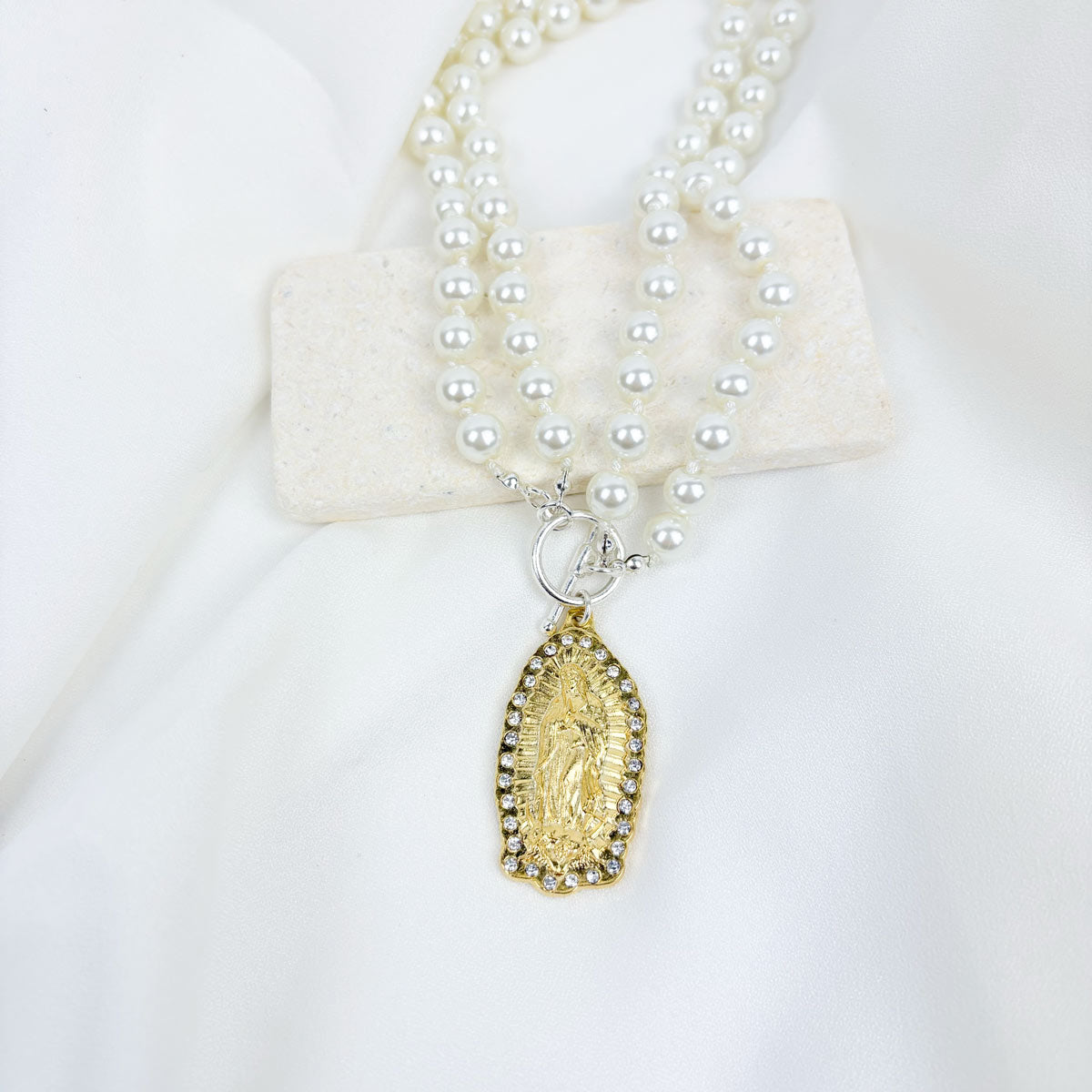 Our Lady of Guadalupe Pearl Necklace/Gold