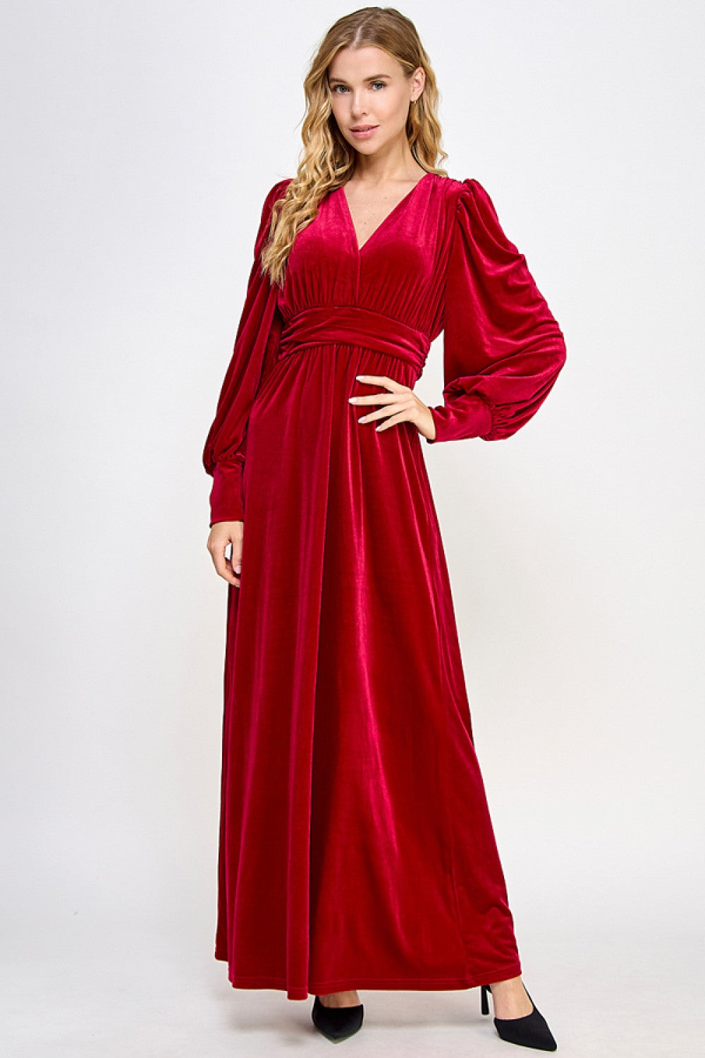 Red Velvet Long Sleeve Maxi Dress