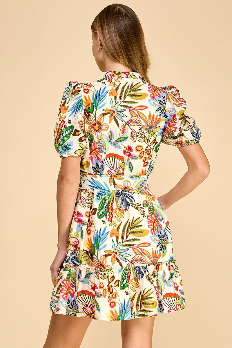 Tropical Print Button -Up Dress