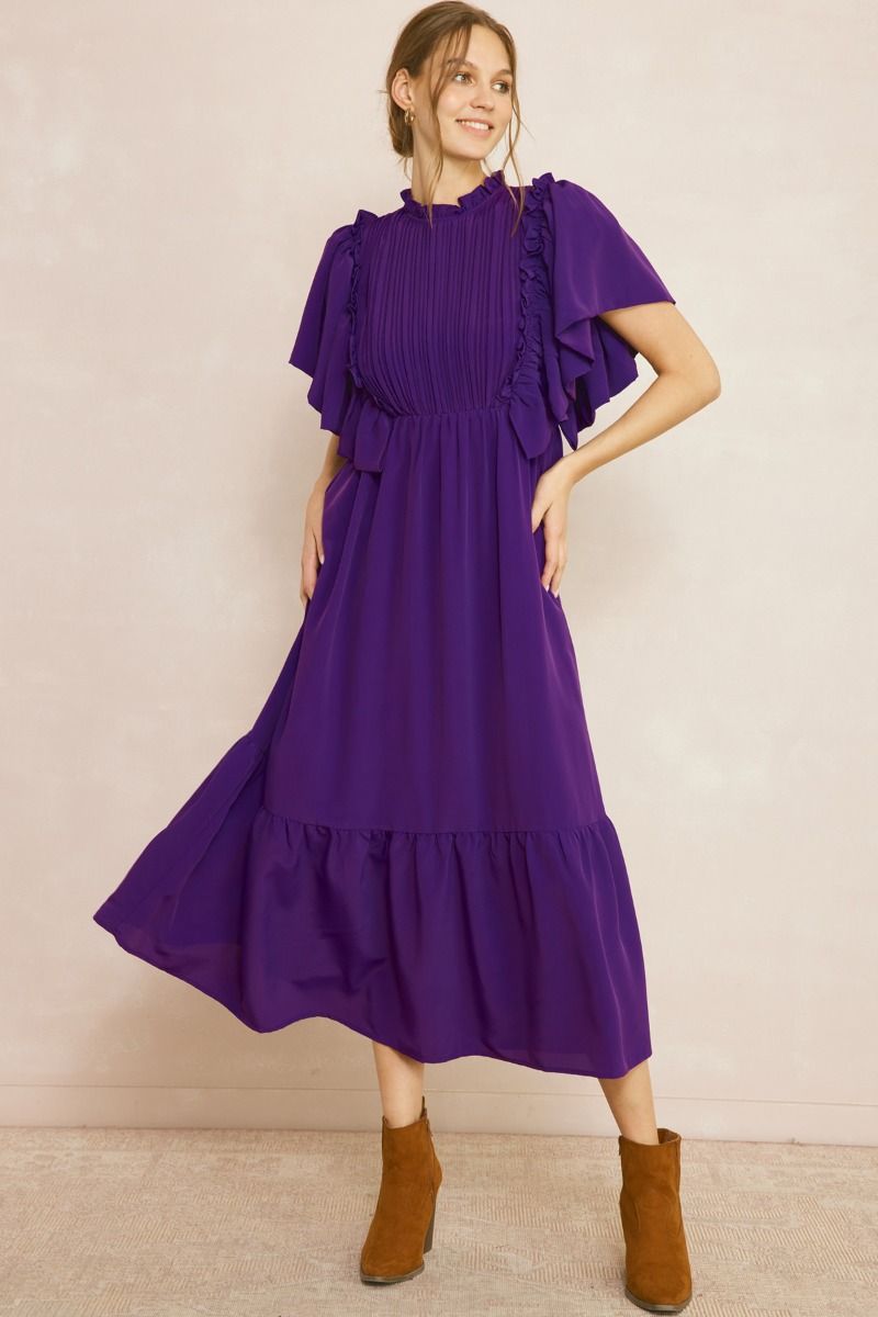 Purple Mock Neck Midi Dress