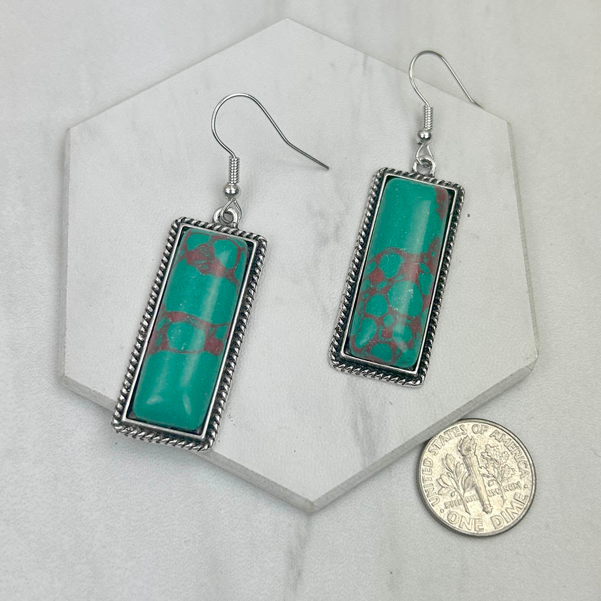 Turquoise Rectangular Stone Fashion Western Earrings