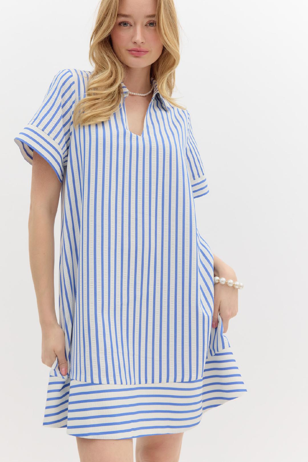 Blue & White Striped Mini Dress