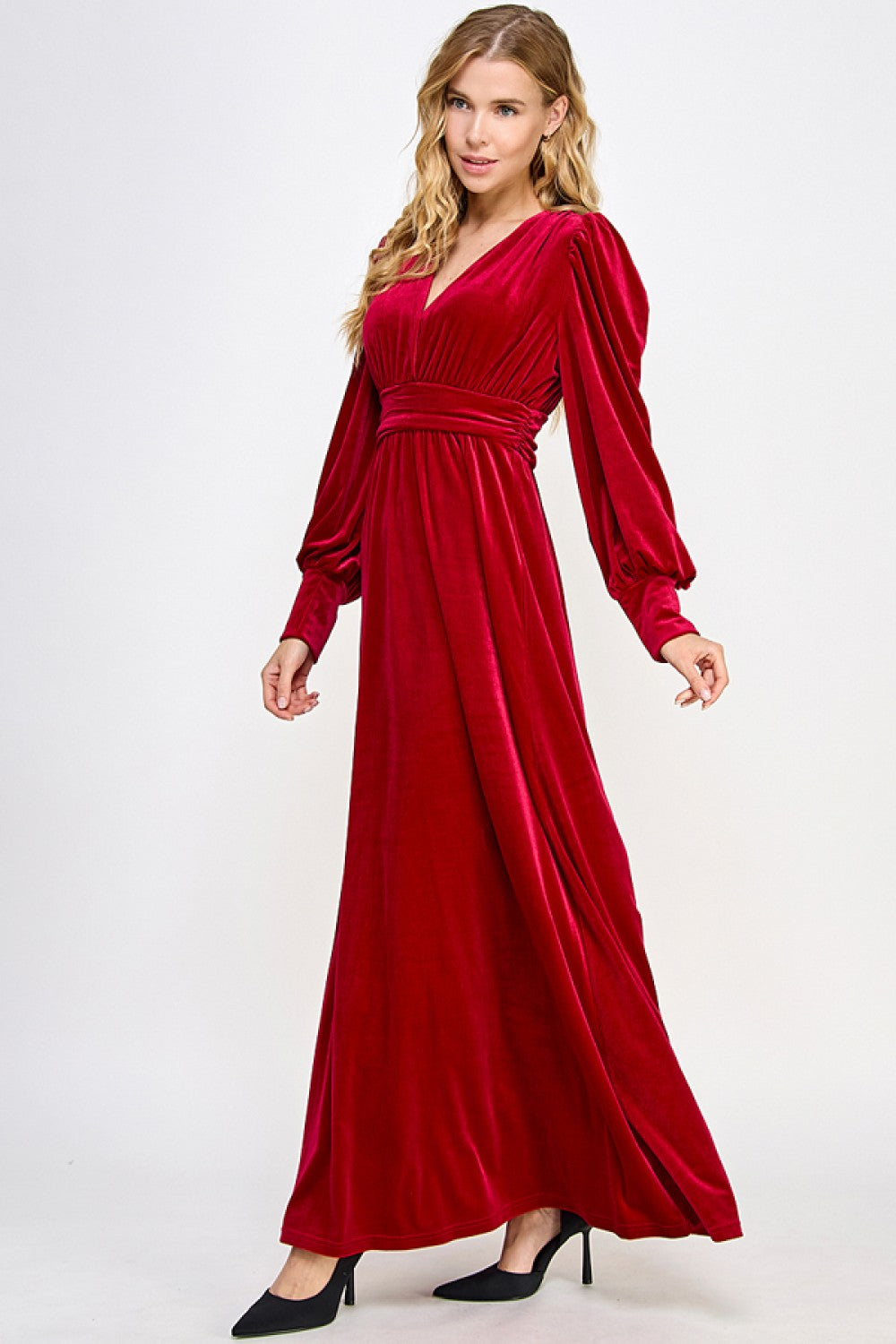 Red Velvet Long Sleeve Maxi Dress