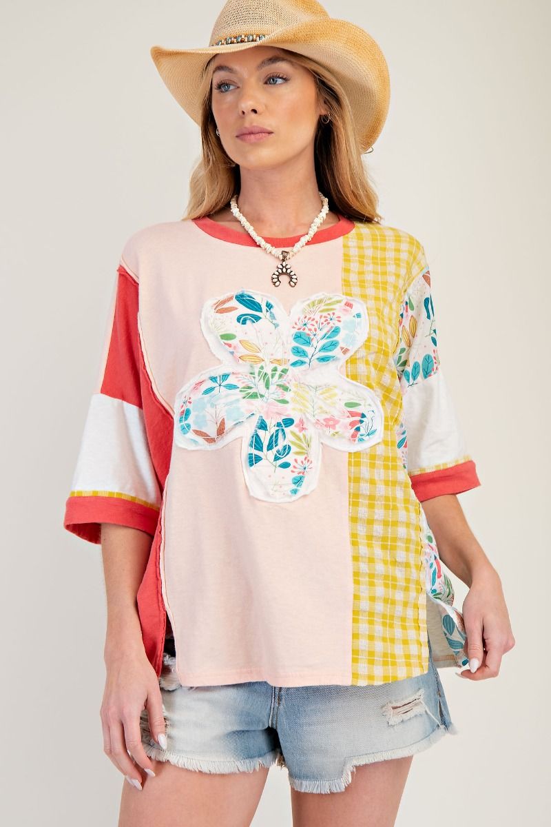 Peach Mix Flower Patch Washed Cotton Top