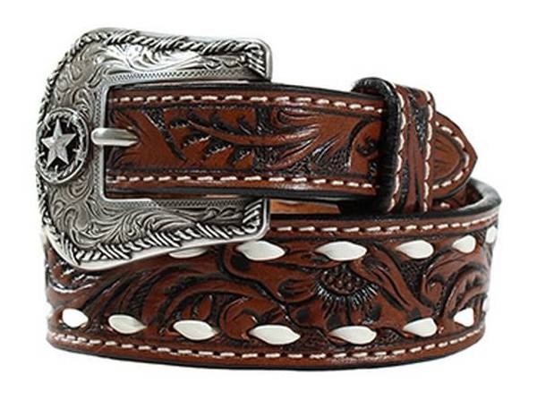 Boy's Floral Tooled Buck Laced Western Belt