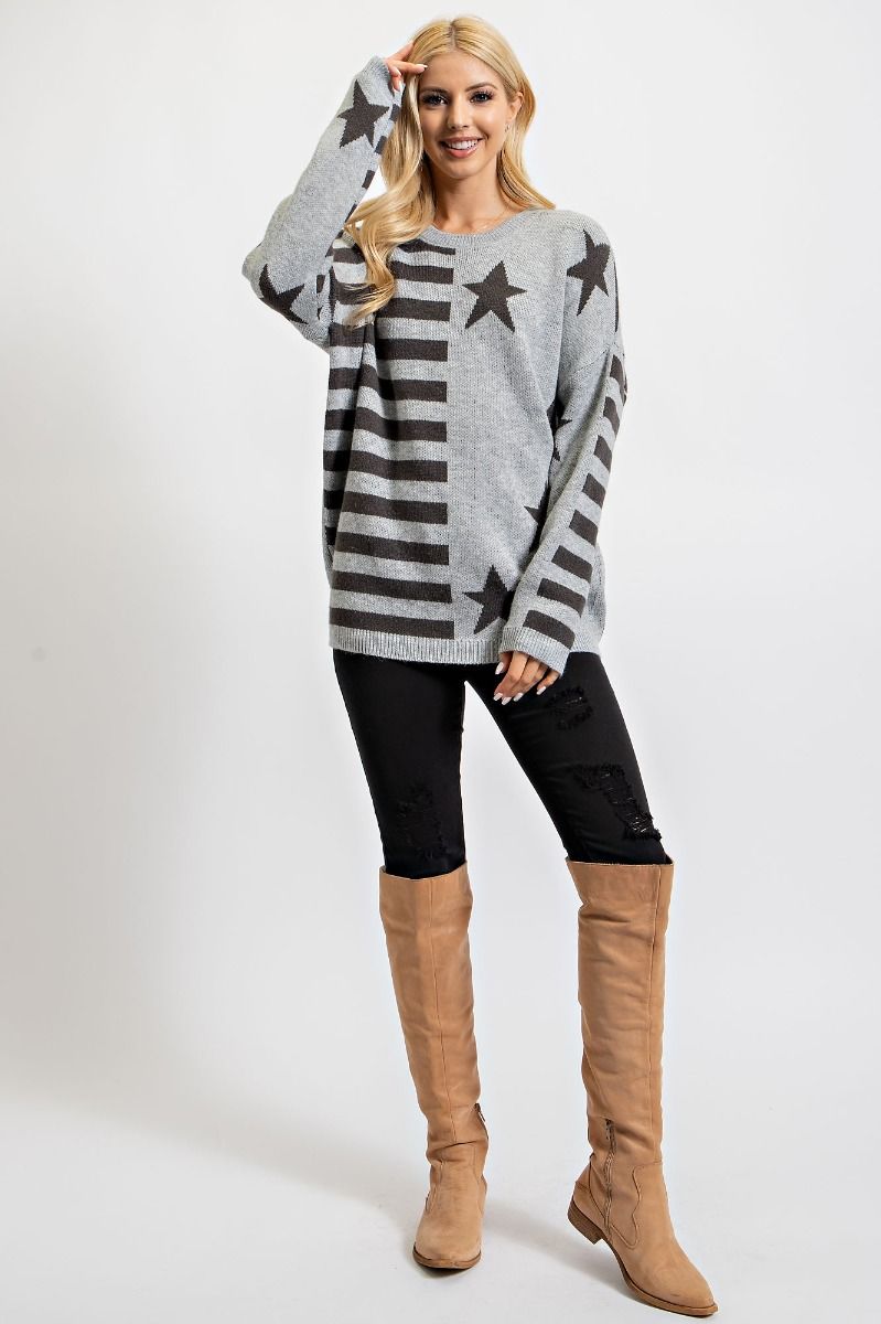 Black & Grey American Flag Knit Pullover