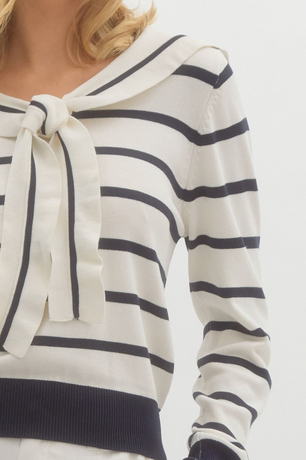 Off White & Navy Striped Long Sleeve Sweater