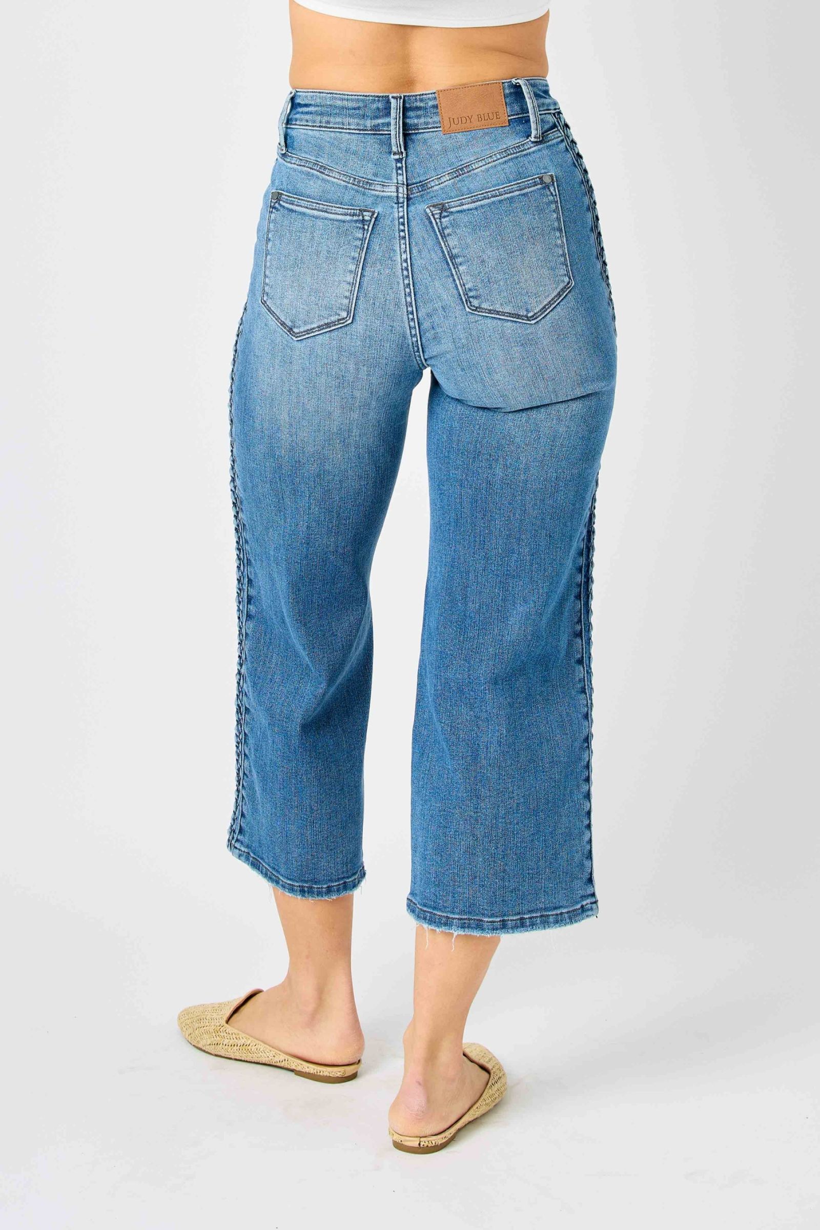 Judy Blue High Waisted Braid Detail Crop Wide Pant