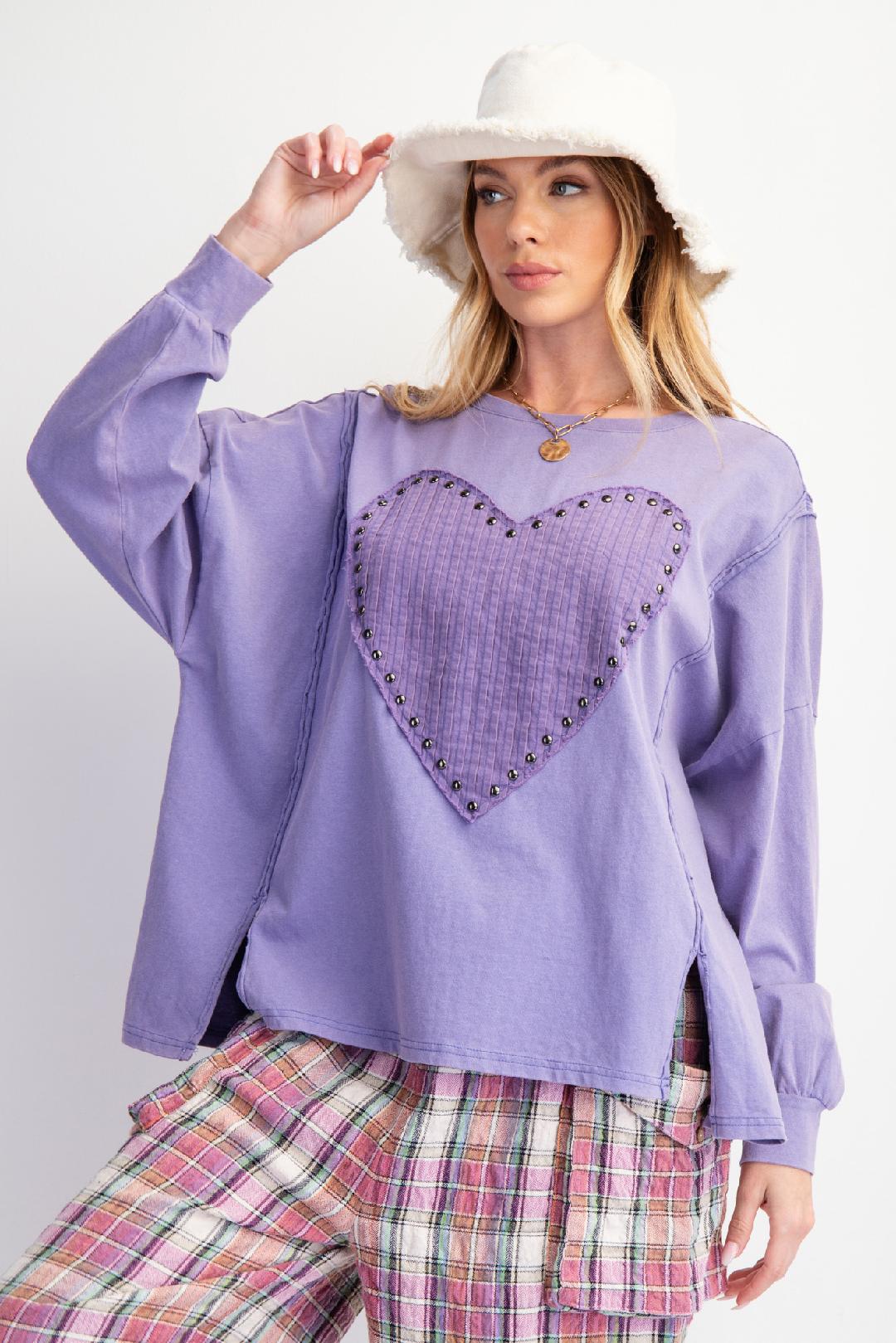 Lilac Heart Patch Mineral Washed Pullover