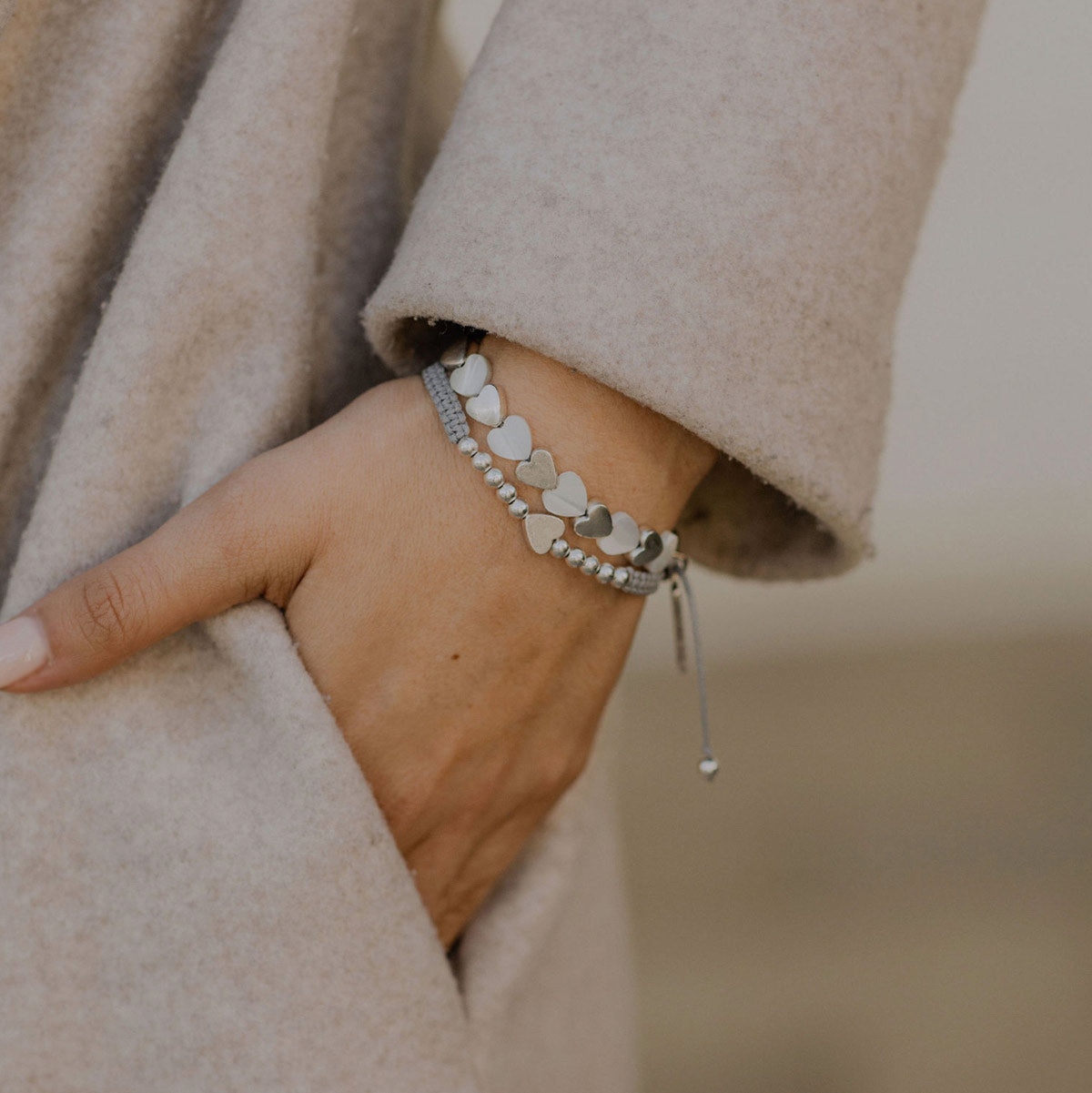 Sisters of the Heart Beaded Bracelet/Silver