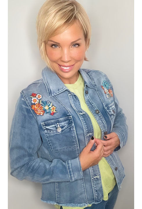 Classic Denim Jacket w/ Embroidery Details by Ethyl