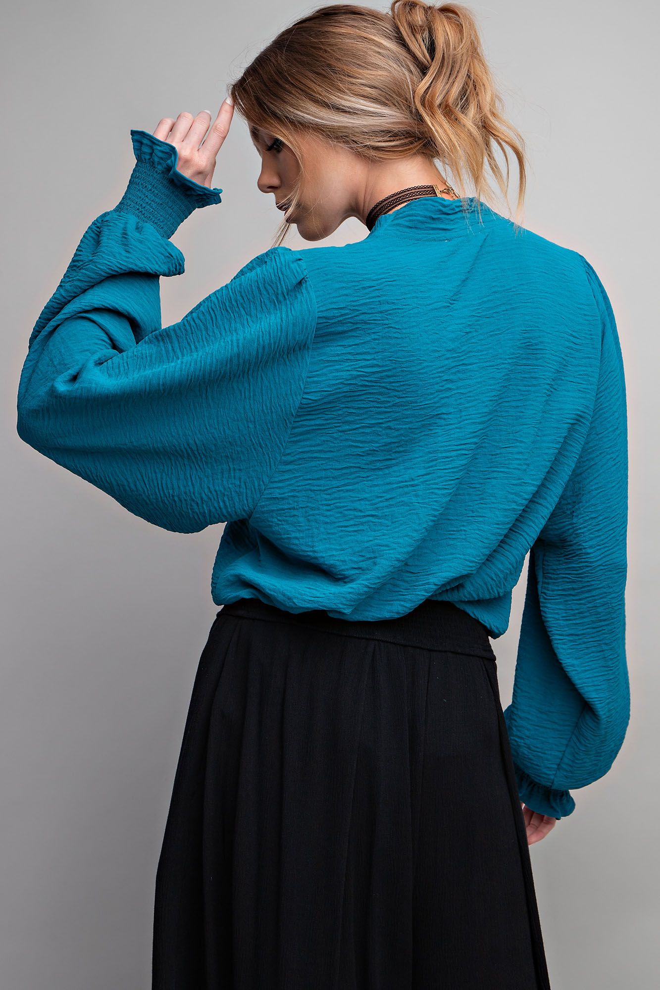 Teal V-Neck Long Sleeve Top