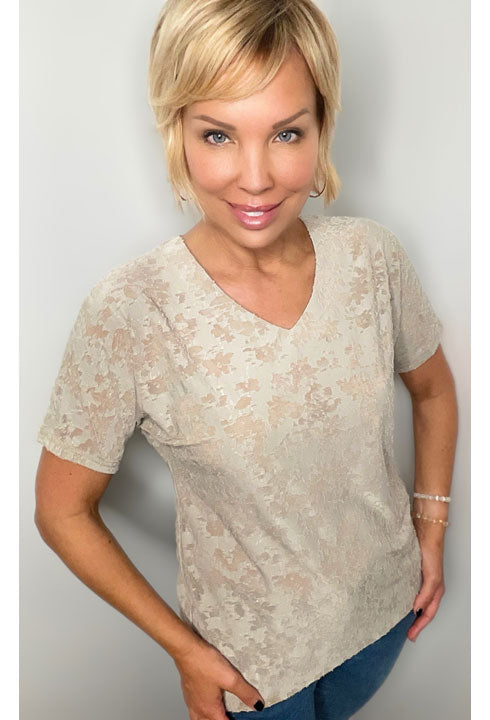 Tan Burnout Short Sleeve Top by Ethyl