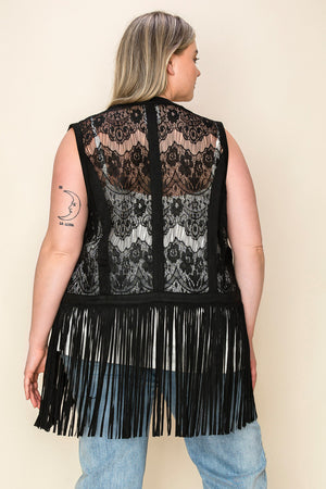 Black Lace & Studs Ultra Suede Vest w/ Fringe