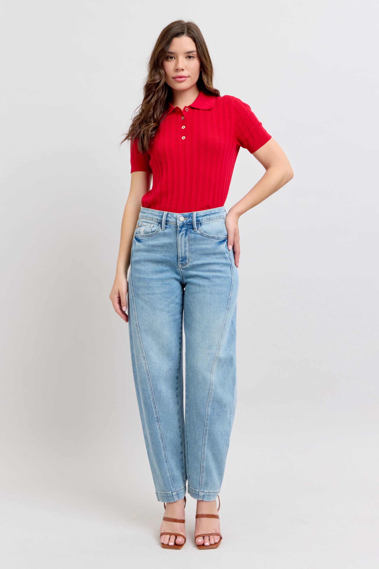 Judy Blue High Waist Side Panel Barrel Leg Jeans