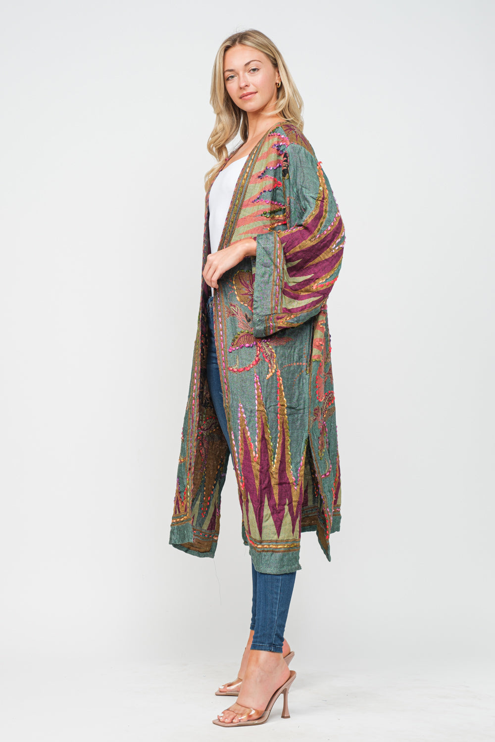 Hunter Green w/ Multi Colors Embroidered Duster