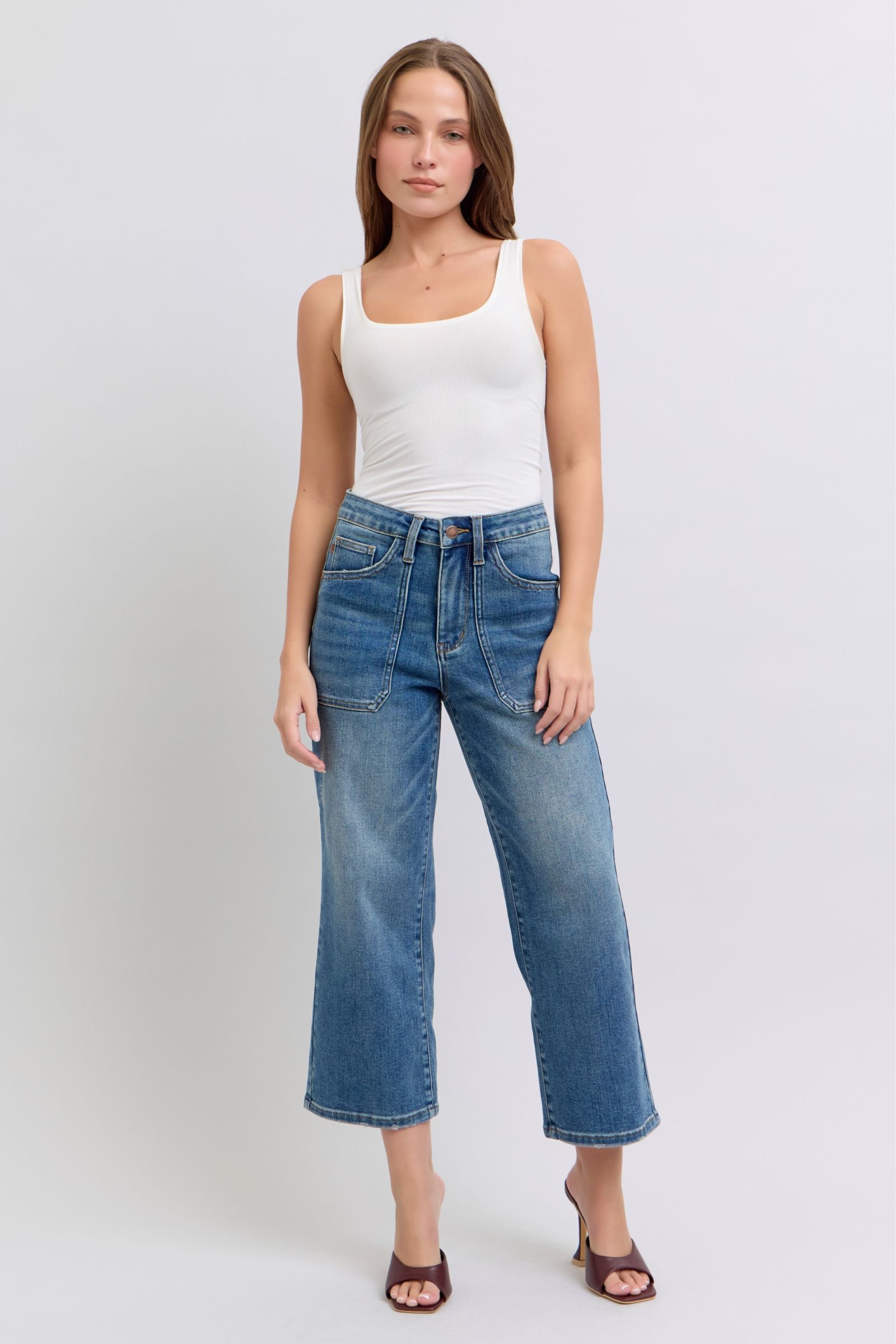 Judy Blue High Waist Utility Pockets Wide Leg Crop