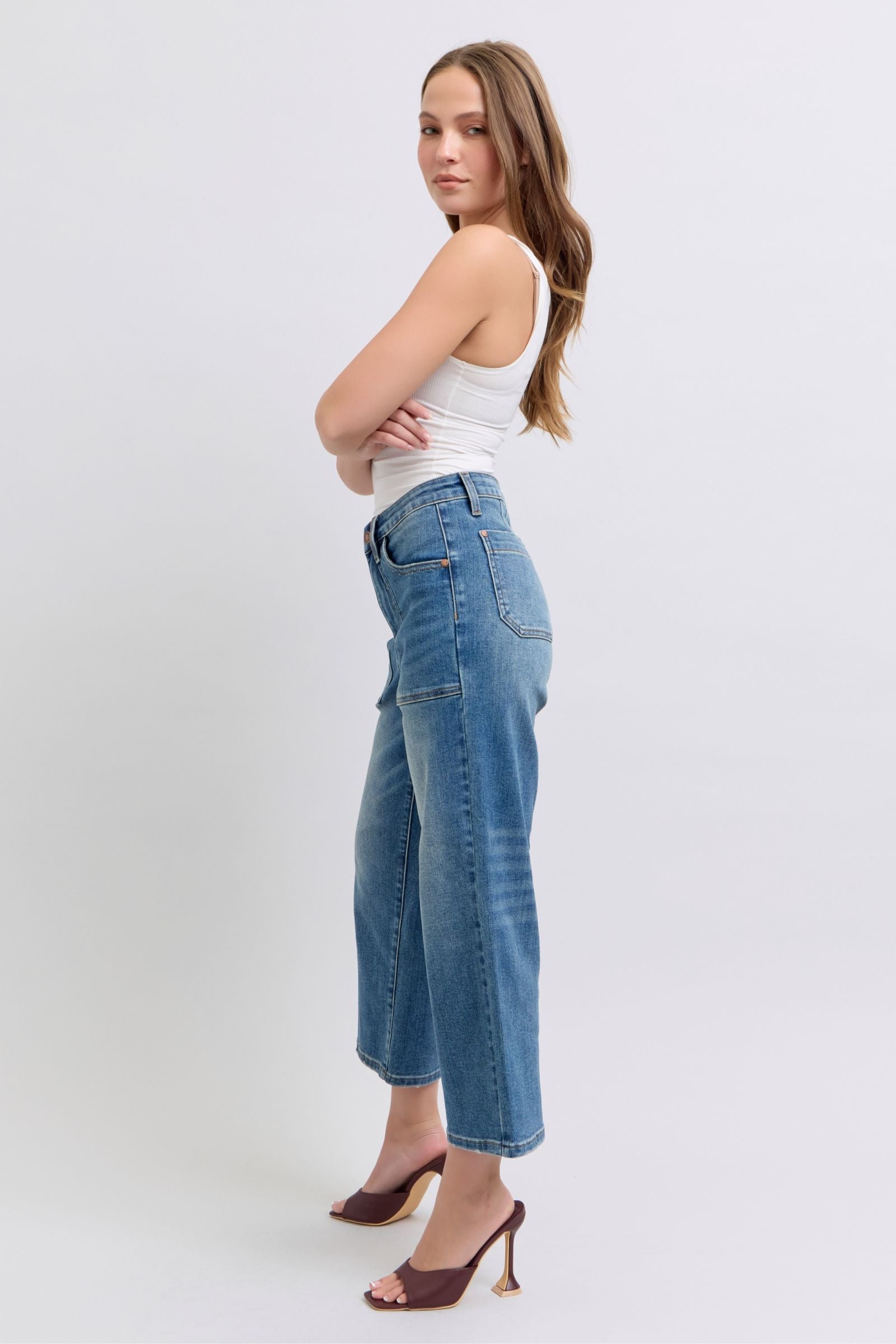 Judy Blue High Waist Utility Pockets Wide Leg Crop