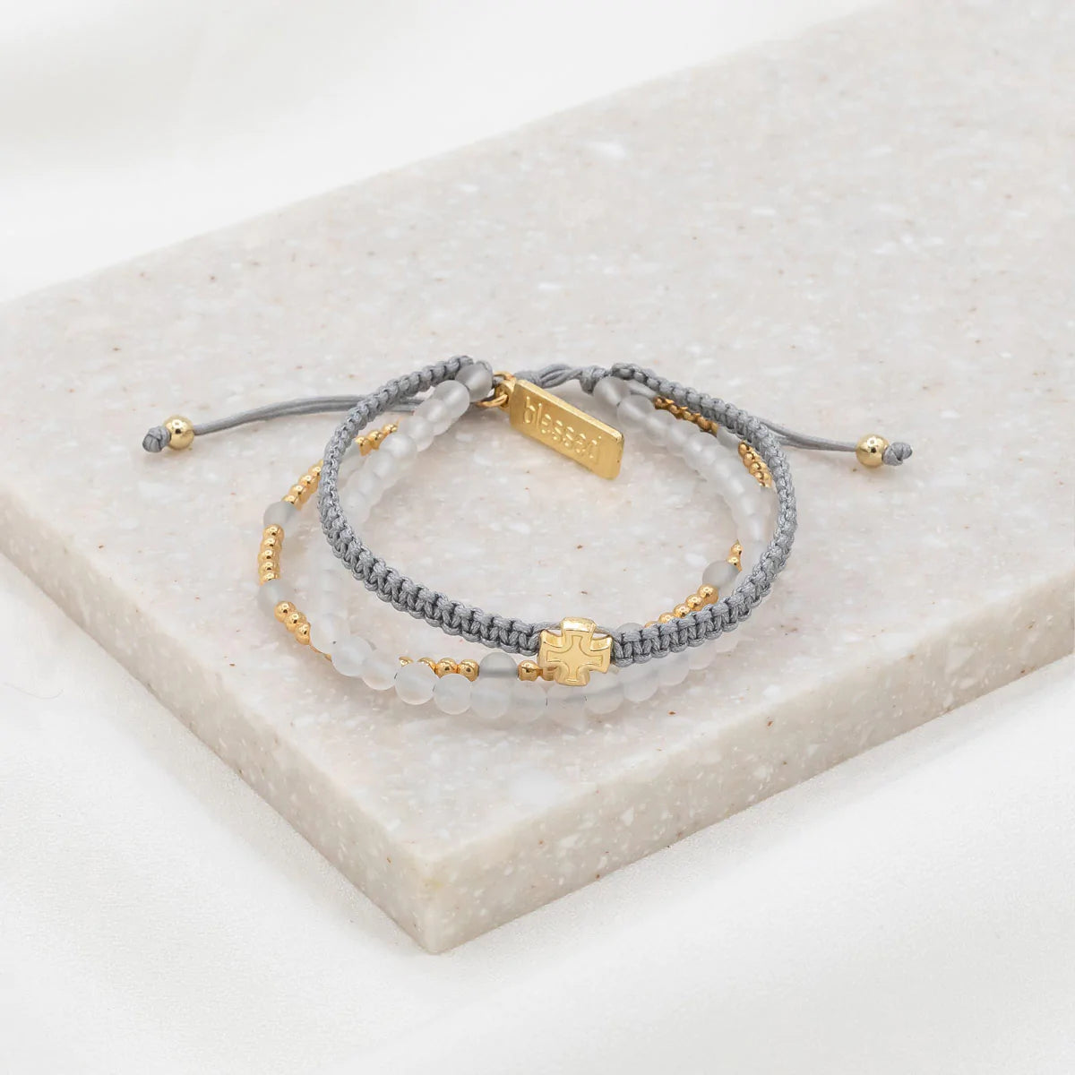 Be Still Prayer Bracelet-Frosted Quartz/Gold