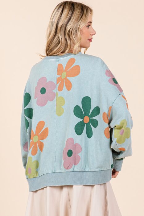 Blue Haze Mineral Wash Daisy Sweatshirt