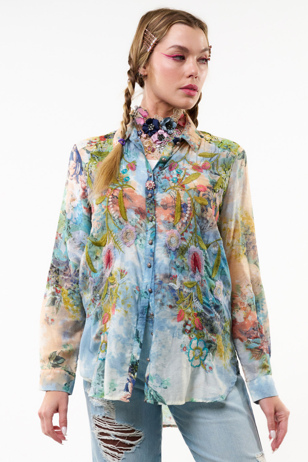 Valeria Embroidered Shirt by Aratta