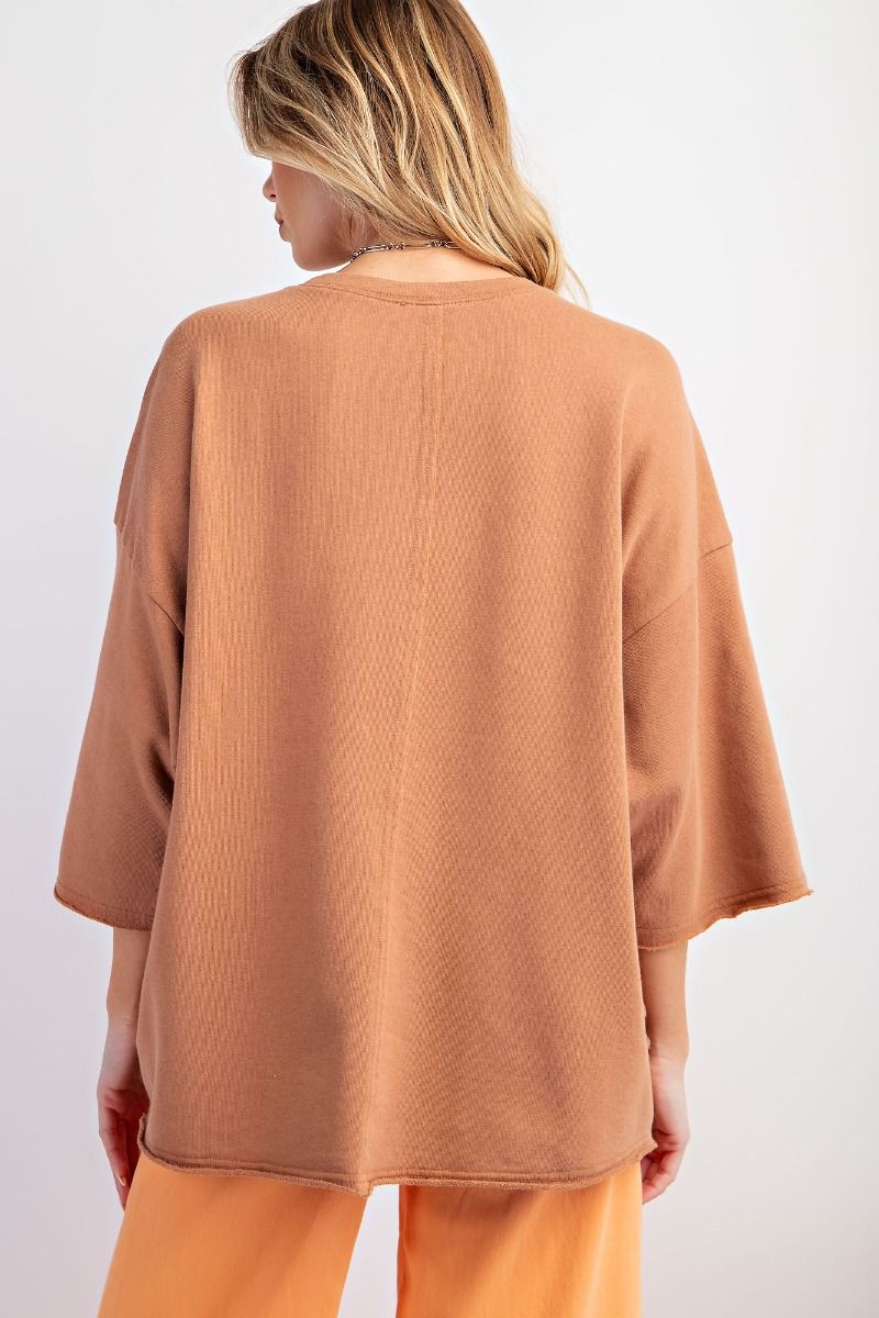 Camel Brown Peace Patch Knit Top