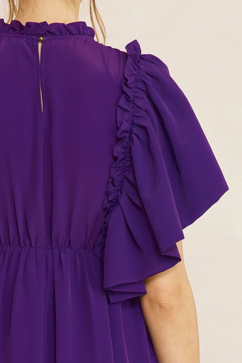 Purple Mock Neck Midi Dress