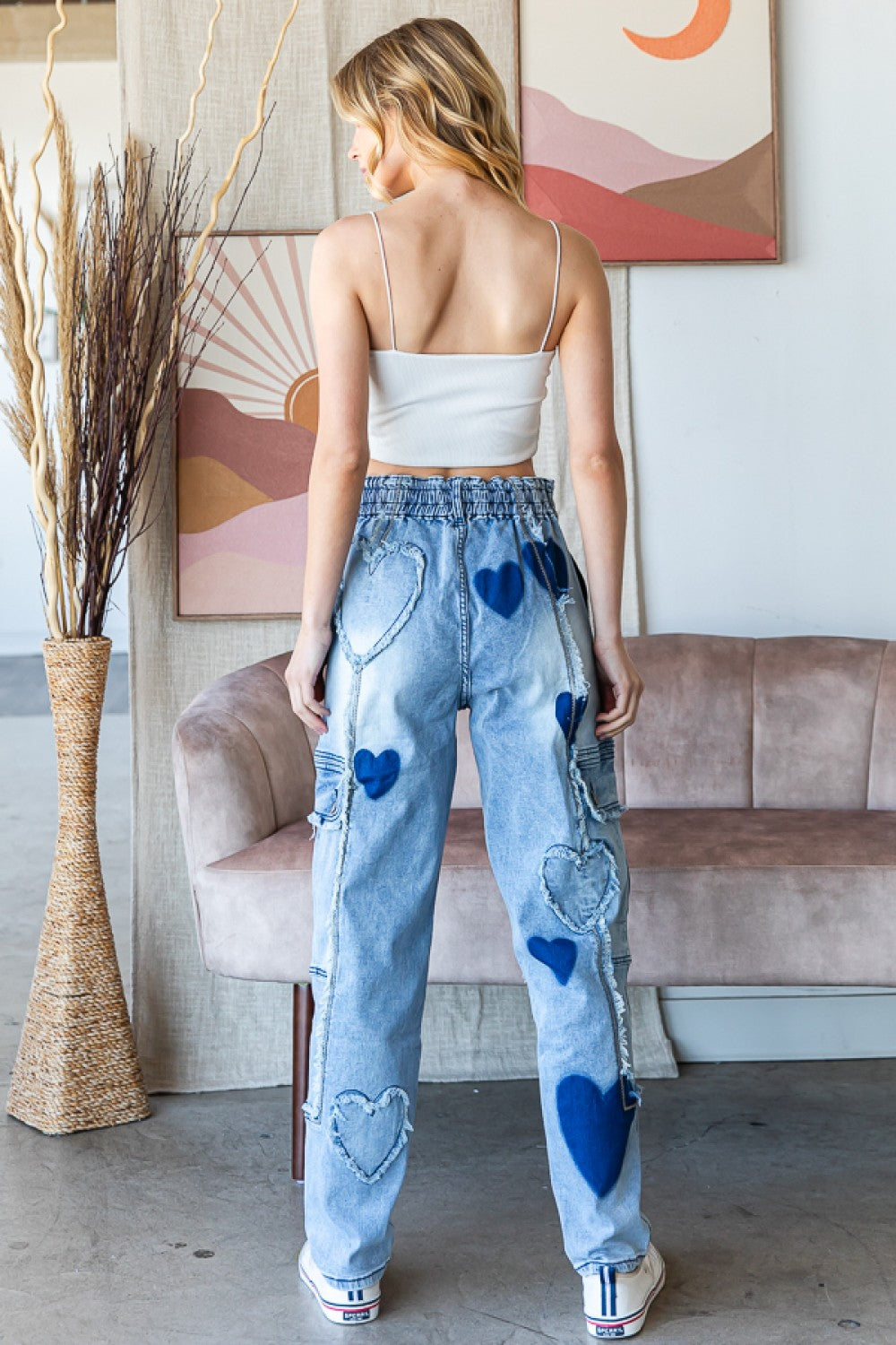 Washed Hearts Cargo Denim Stretch Jeans