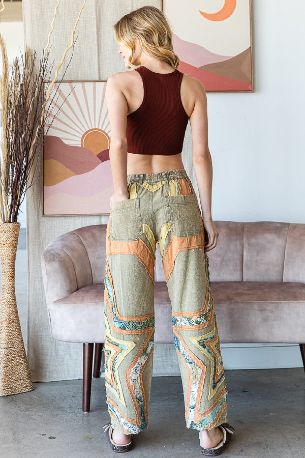 Sage & Pumpkin Washed Star Patched Pants