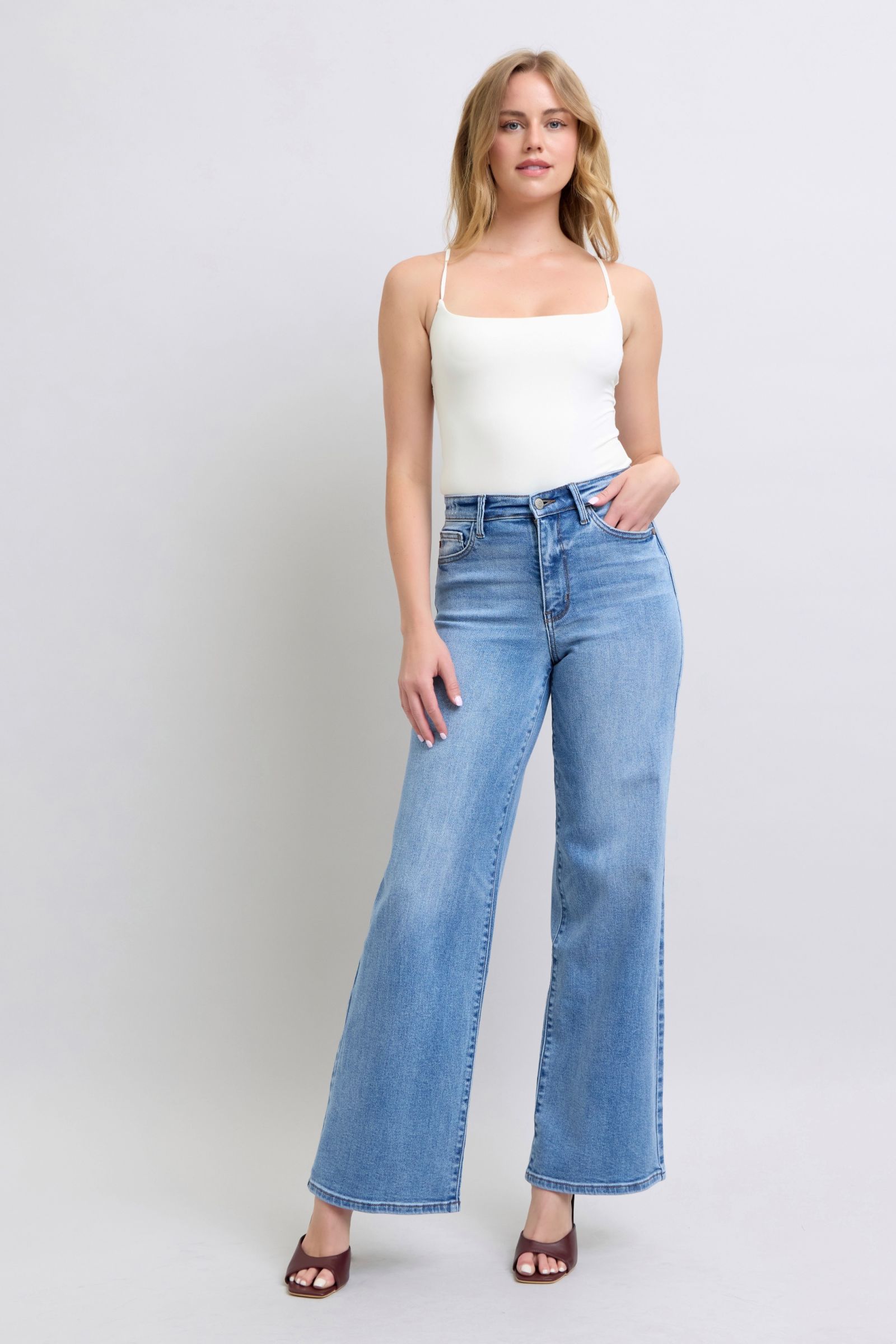 Judy Blue High Waist Vintage Wash Retro Wide Leg Jeans