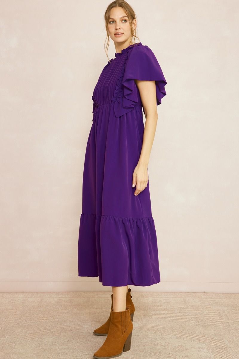 Purple Mock Neck Midi Dress