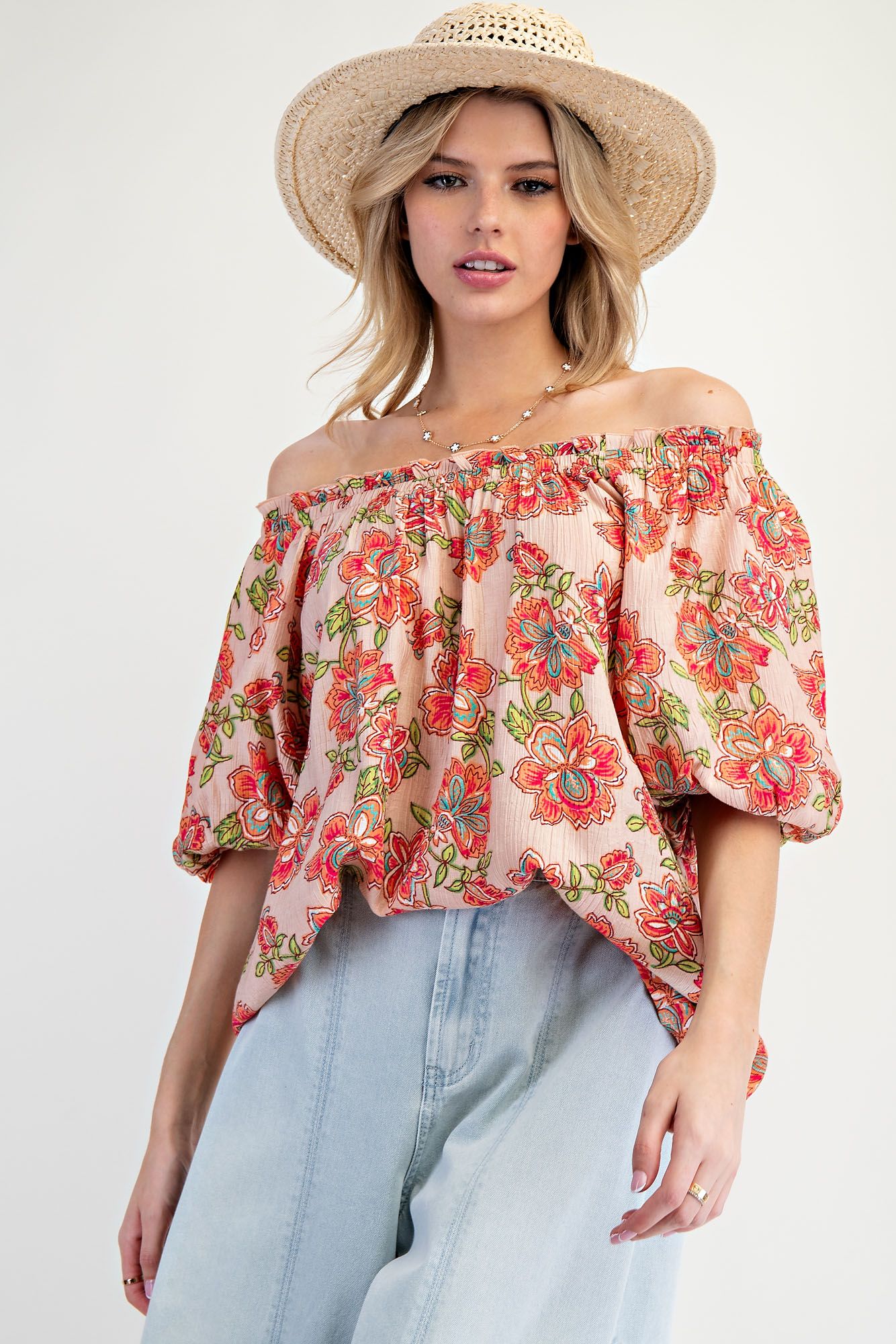 Peach Blossom Peasant Top