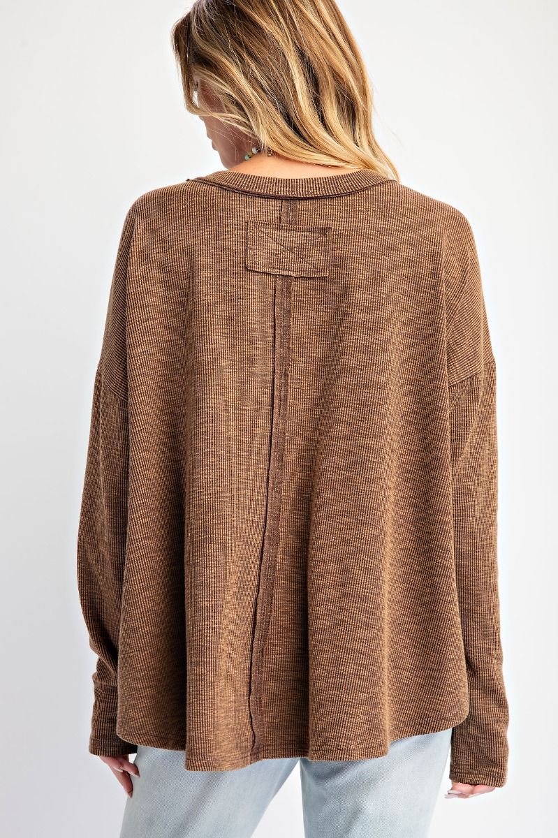 Mocha Love Patch Rib Knit Mineral Washed Top