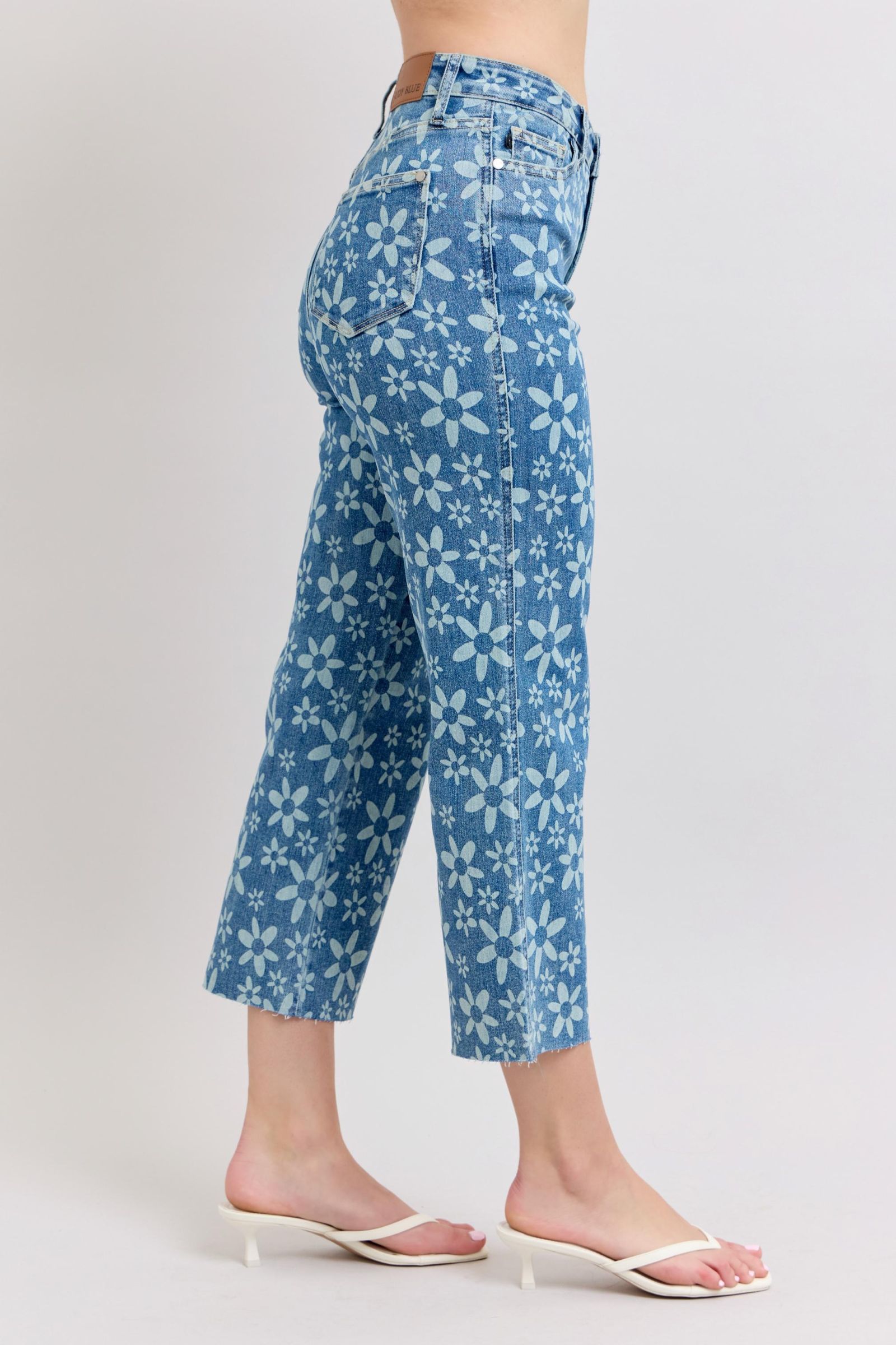 Judy Blue High Waist Flower Print Crop Jean