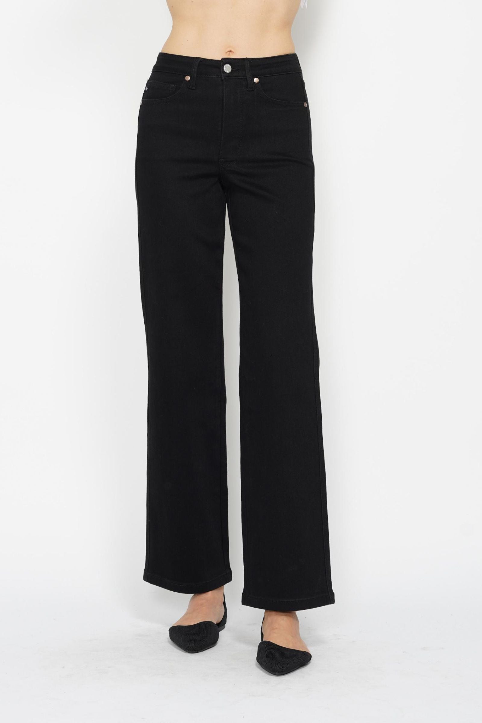 Dark Black High Waist Tummy Control Classic Straight Jeans