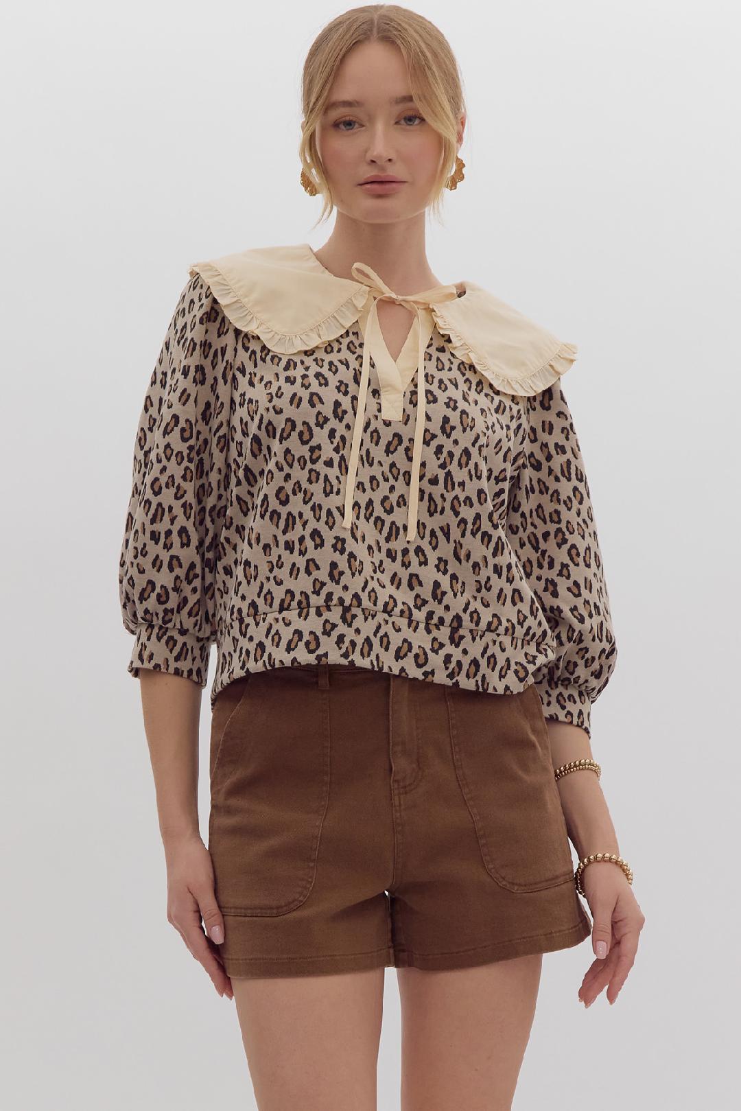 Tan Leopard Print Top w/ Ecru Over