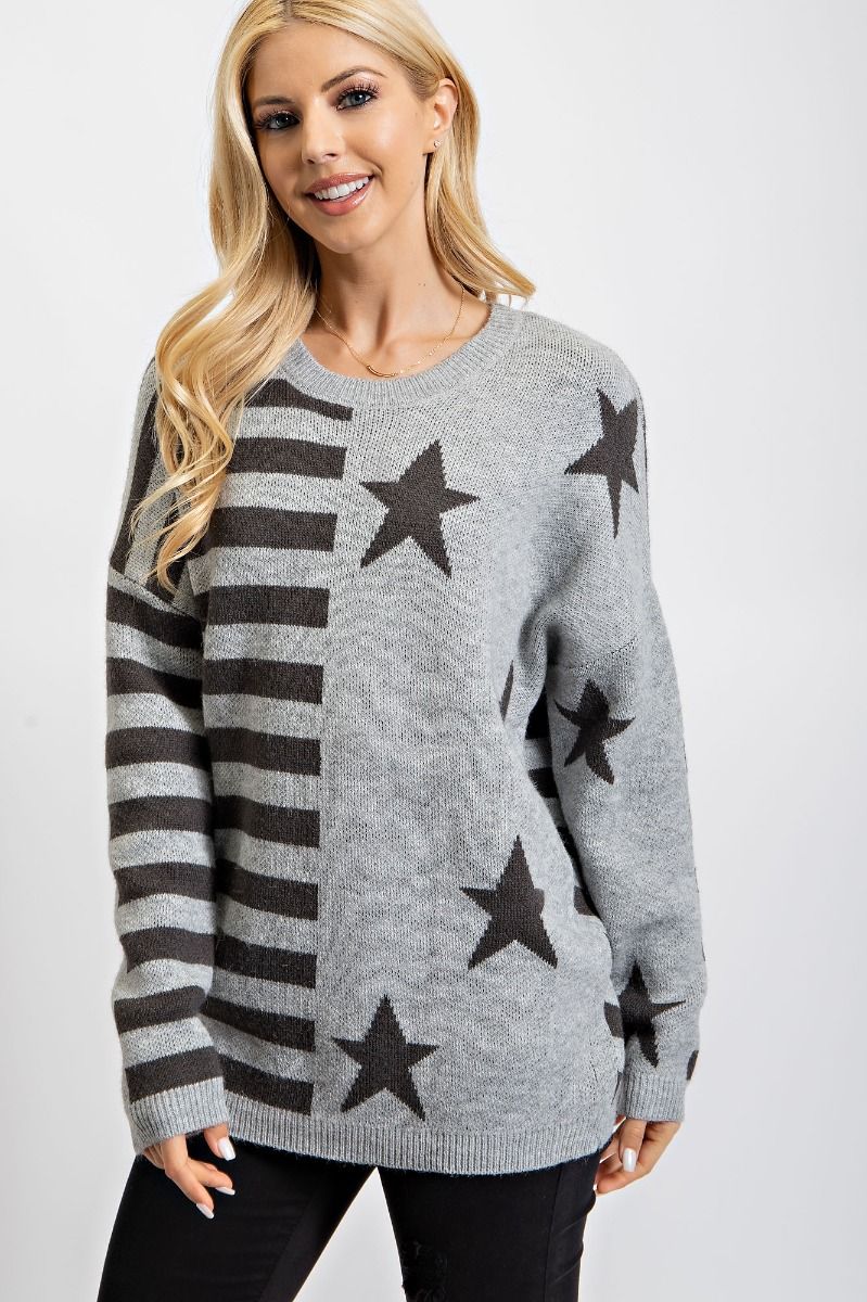 Black & Grey American Flag Knit Pullover