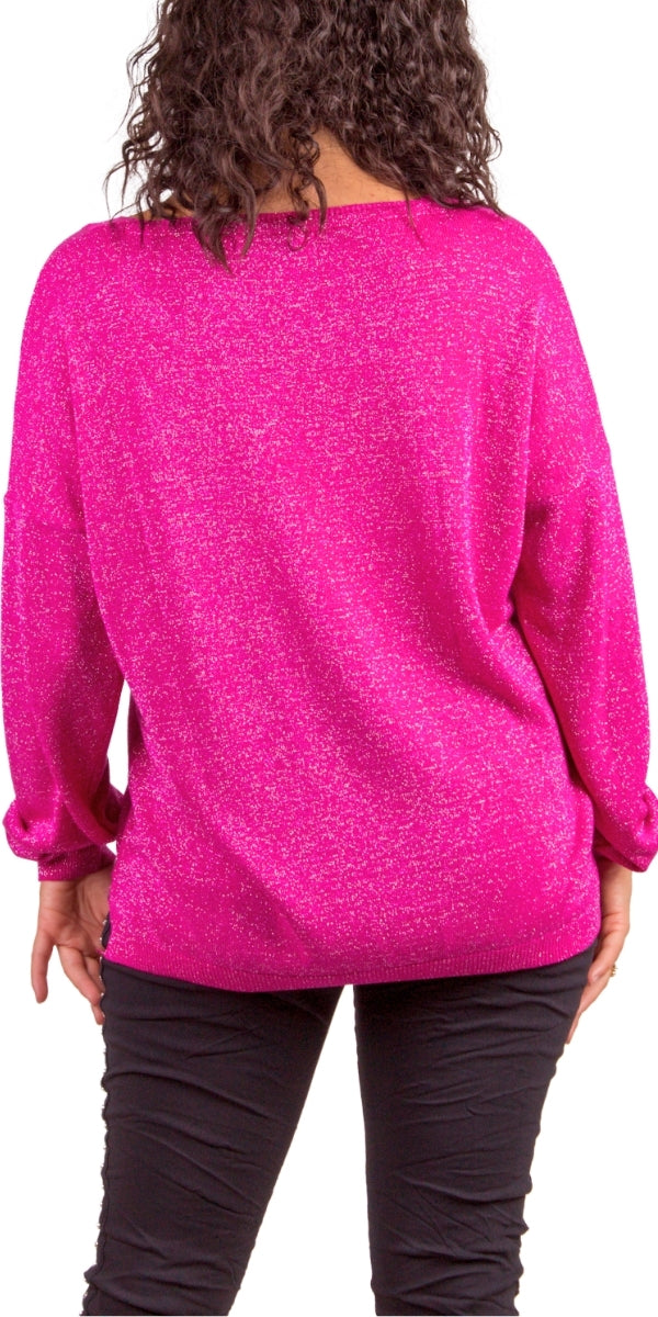 Shimmery Hot Pink  Lurex Knit Long Sleeve Top